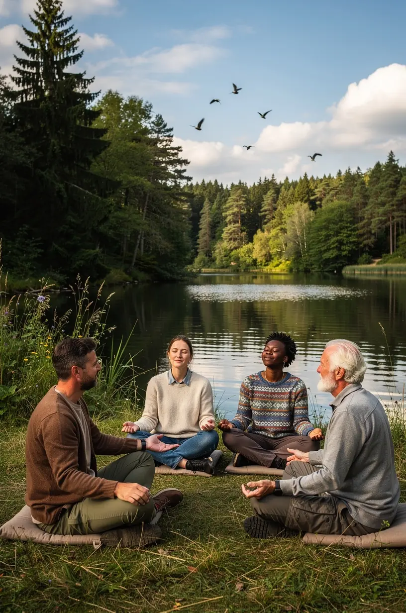 Detailaufnahme von Händen, die lokale Pflanzen und Blätter während eines Bildungsprogramms im Wald erkunden.