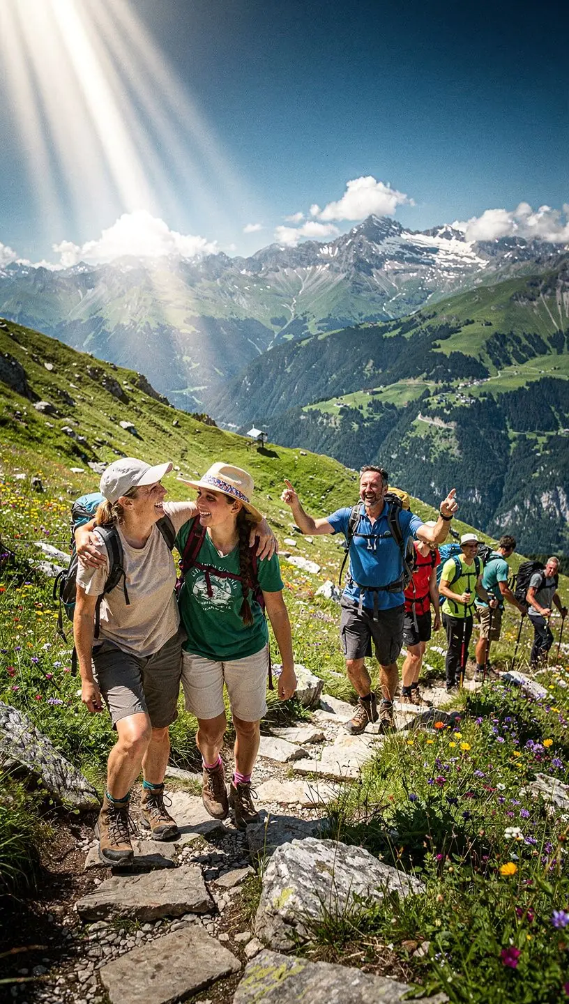 Teilnehmer genießen eine geführte Wanderung durch einen dichten deutschen Mischwald während eines Naturretreats.